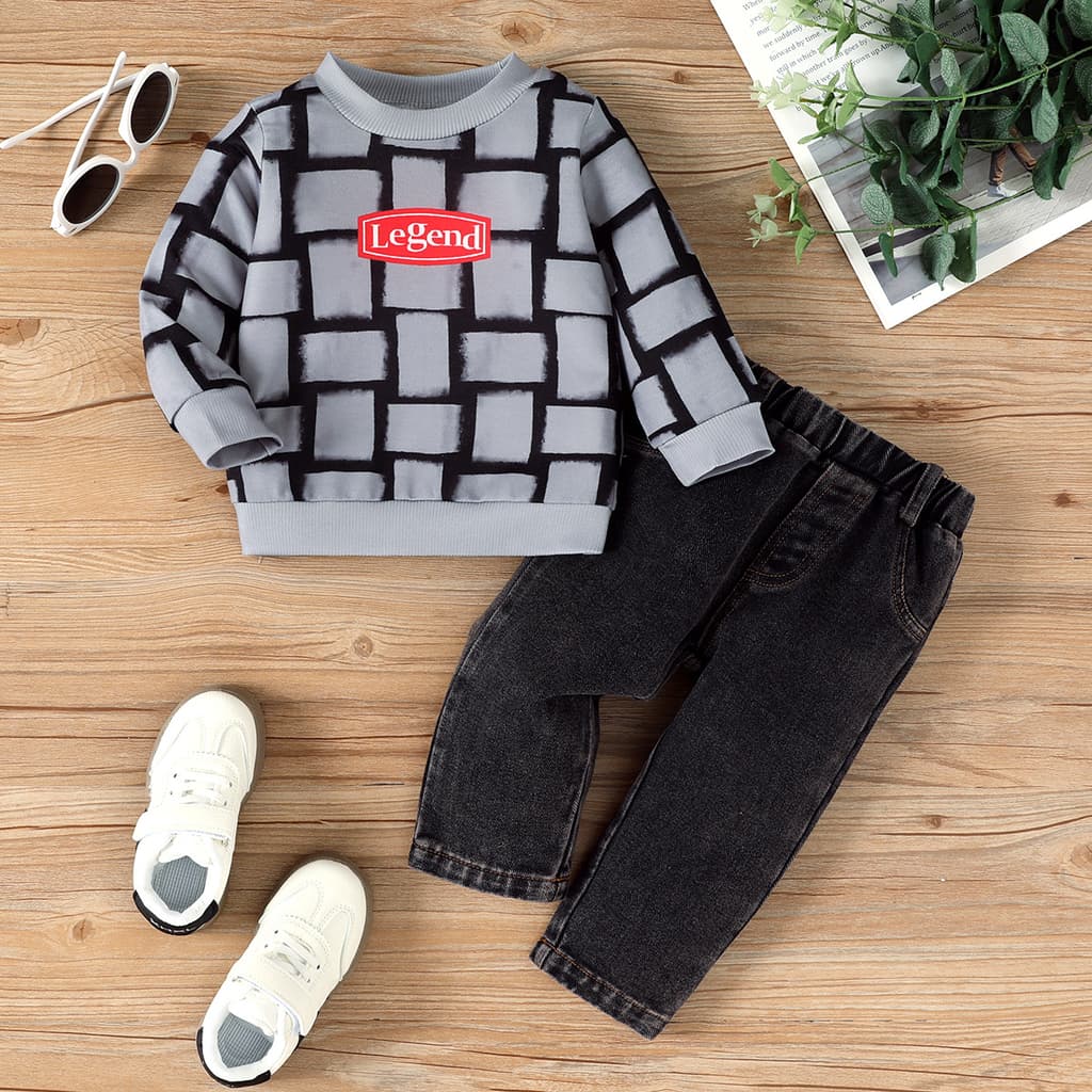 Letter-Printed Personalized Long-Sleeve Top And Pants Set For Baby Boys