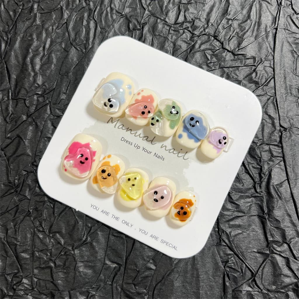 Cute Cartoon-style Short, Round Nail Stickers For Girls
