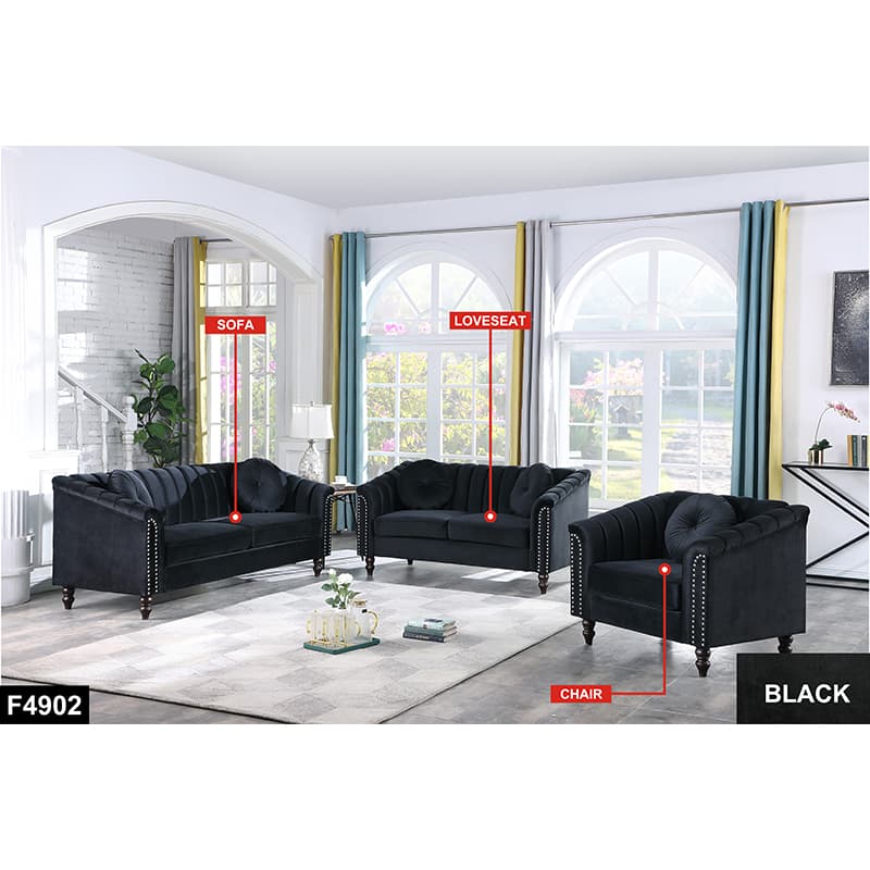 Pickup Only--Black Microfiber 3-Piece Couch Living Room Sofa Set