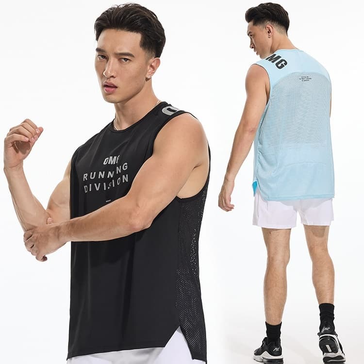 Breathable Tank Top Mens Loose Training Ice Silk Running T-Shirt Sports Fitness Wear Sleeveless Lightweight Style
