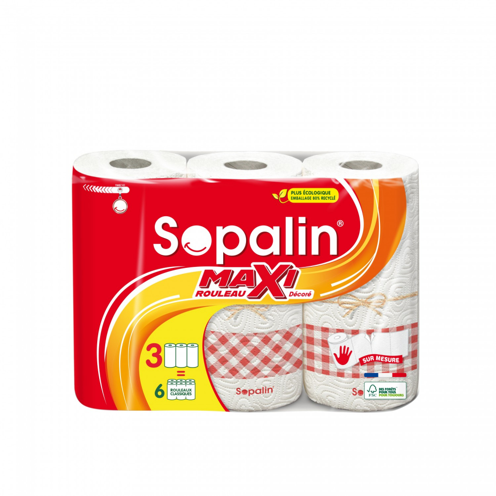 Papel de cocina prédécoupé maxi 3=6 rouleau décoré - SOPALIN - imagen 1