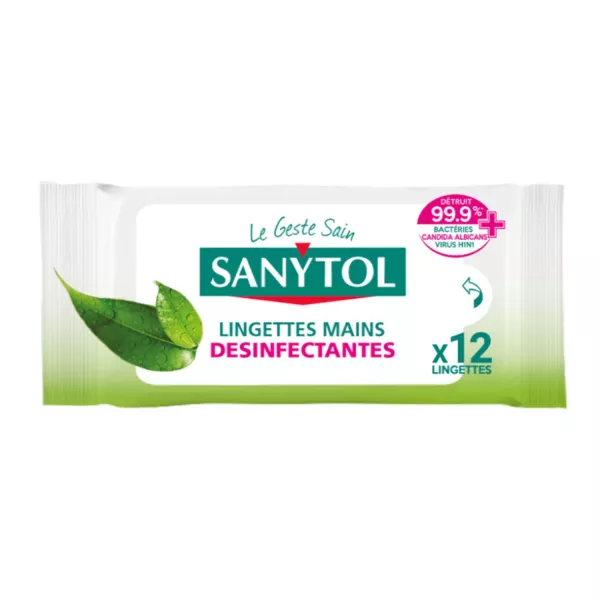 Toallitas húmedas Désinfectantes Mains Thé Vert X12 - SANYTOL - imagen 1