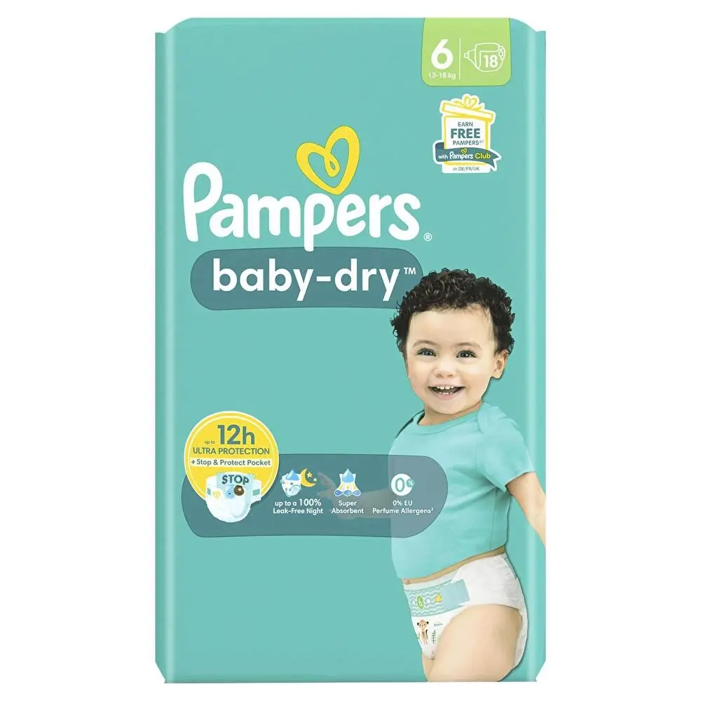 Panales Baby-dry T6 (13-18 Kg) X18 — Pampers - imagen 1