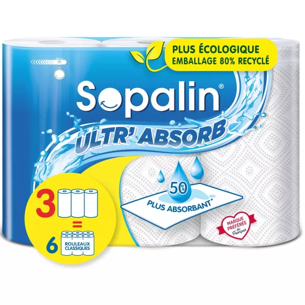 Papel de cocina ultr'absorb blanc x3 - SOPALIN - imagen 1